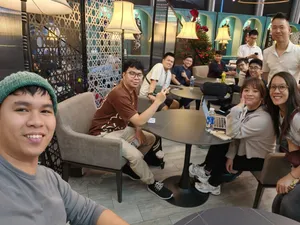 Team at airport lounge