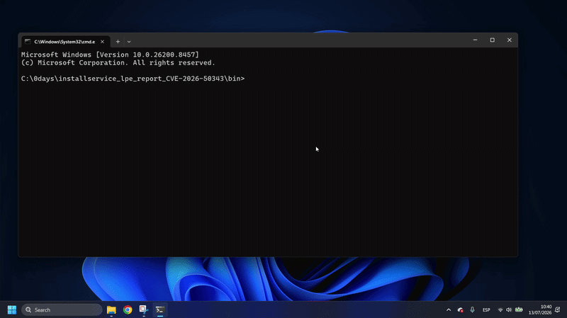 Demo: Exploiting CVE-2026-50343 to obtain an interactive SYSTEM shell